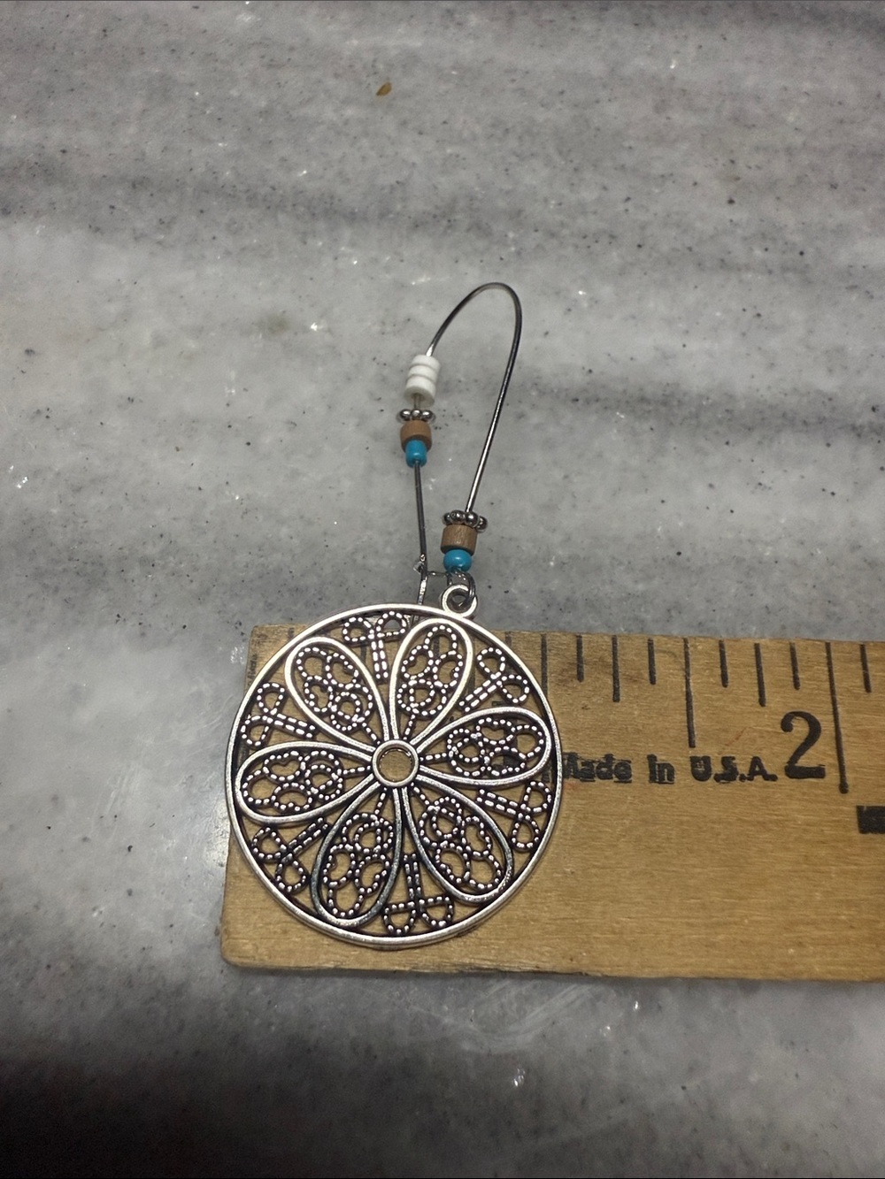 NWOT Filigree Round Dangle Earrings with Turquoise Bead - Picture 5 of 5